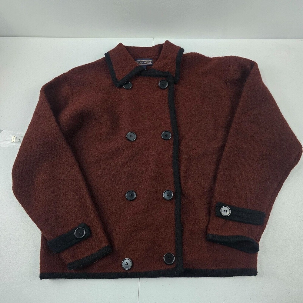 Herman Geist Wool Double Breasted Peacoat Jacket red Trim‎ M 4649